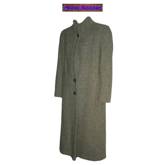 Vintage 80's Saxton Hall Floor Length Virgin Wool Herringbone Dark Academia Coat - Picture 6 of 16